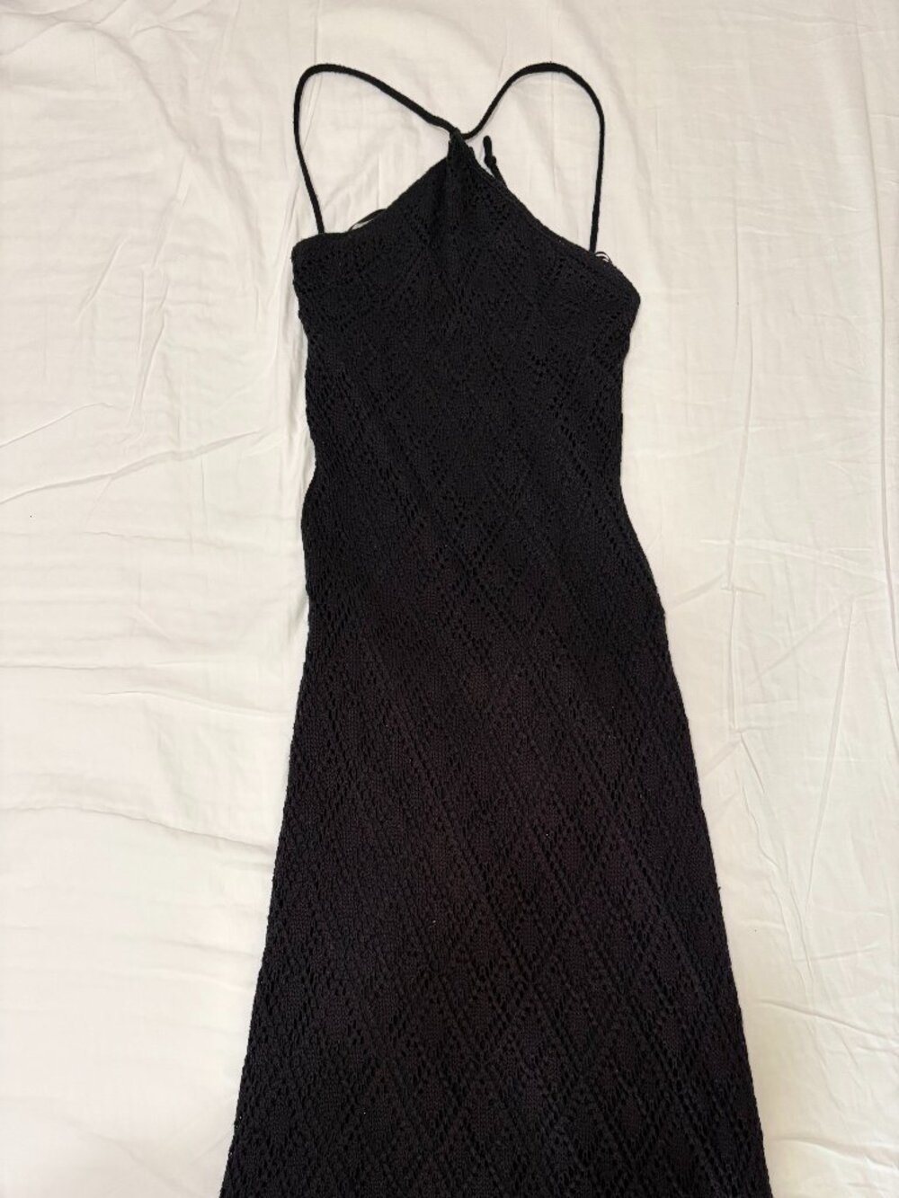 SAGE the Label Black Macrame Halter Dress Open Back